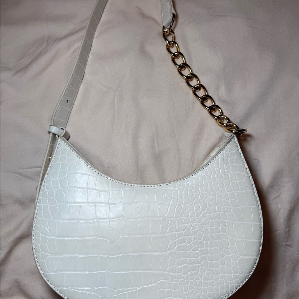 PLT Cream Croc-Embossed Shoulder Bag
